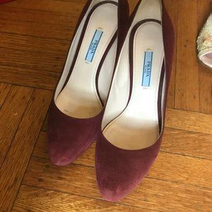 PRADA 37.5 SUEDE LEATHER Burgundy almond toe high
